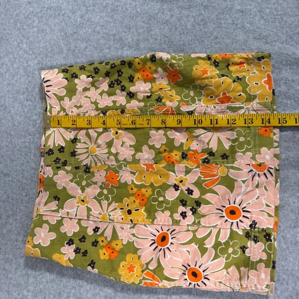 Free People Floral Cotton Blend Mini Skirt in Green and Pink Size 0 - Picture 11 of 13